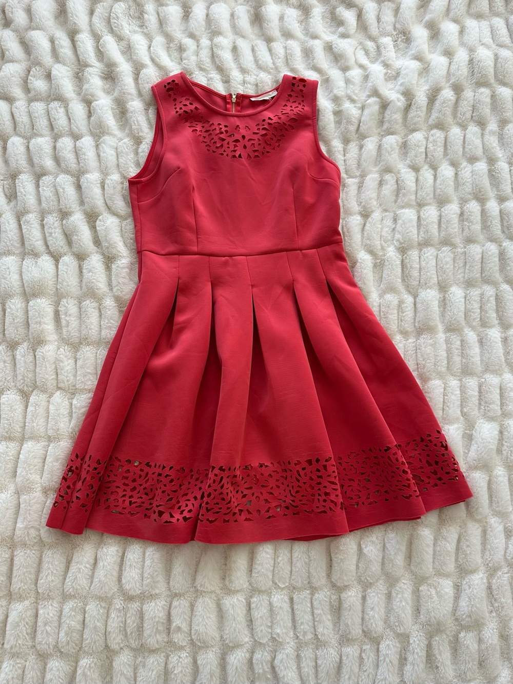 Laser Cutout Pleated Scuba Fit and Flare Dress Unique Retro, Size L